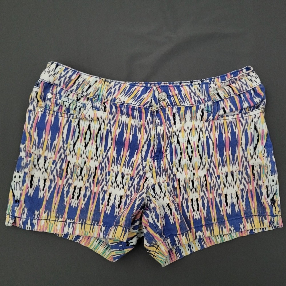 Celebrity Pink Girls Size 16 Ikat‎ Tribal Print Shorts Blue Pink Yellow Stretch